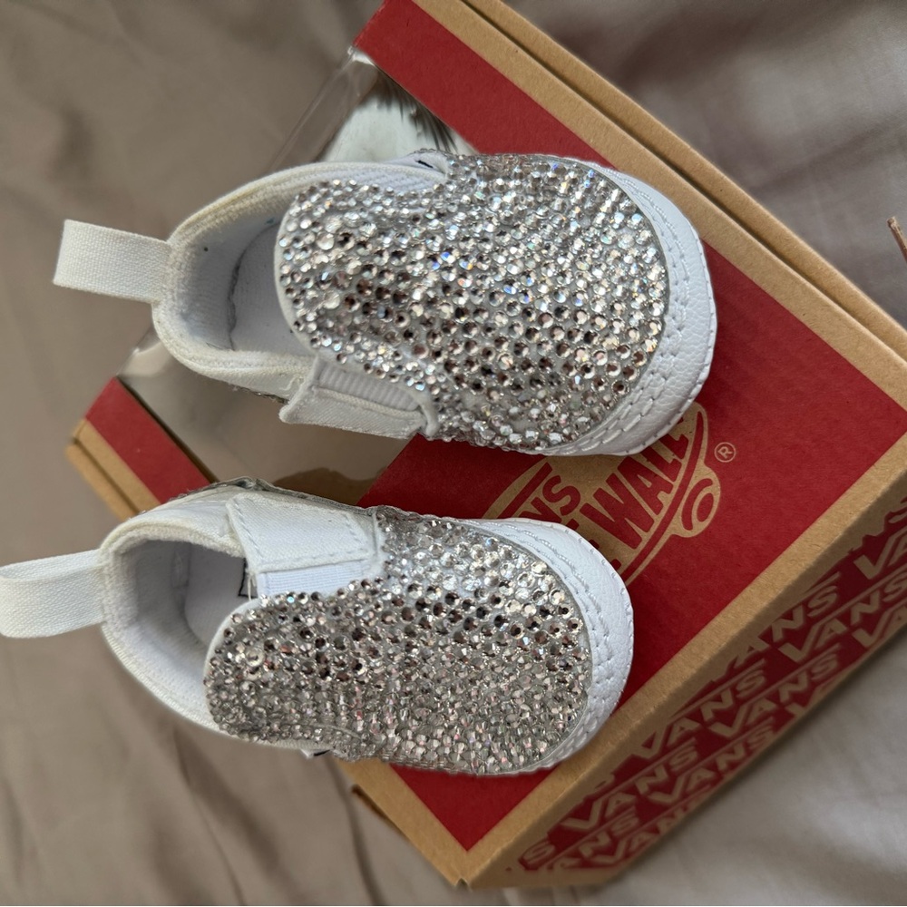 Vans Kids Glittery Silver Slip-On Sneakers